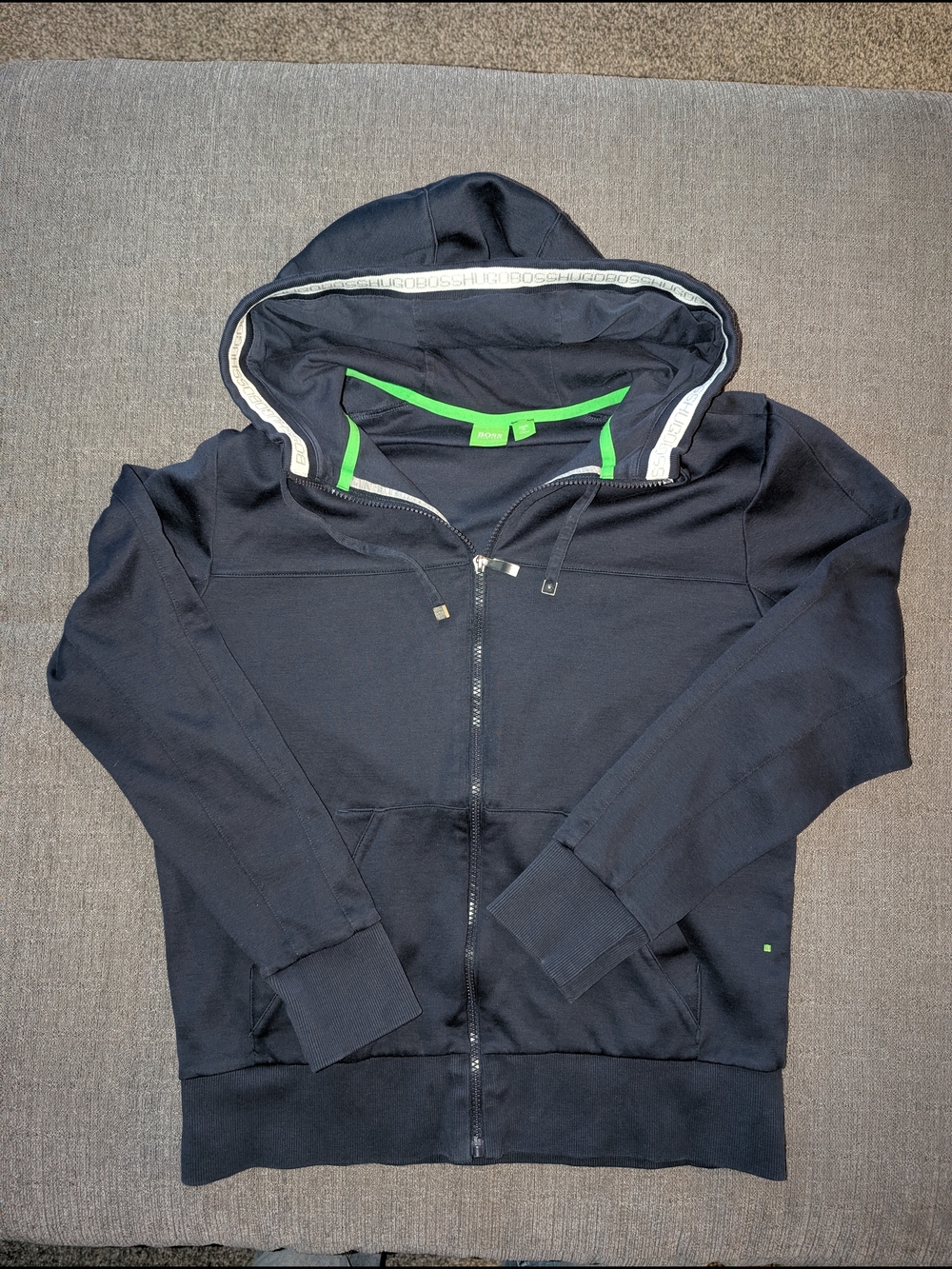 Boss Navy Hoodie with Bright Green Trim